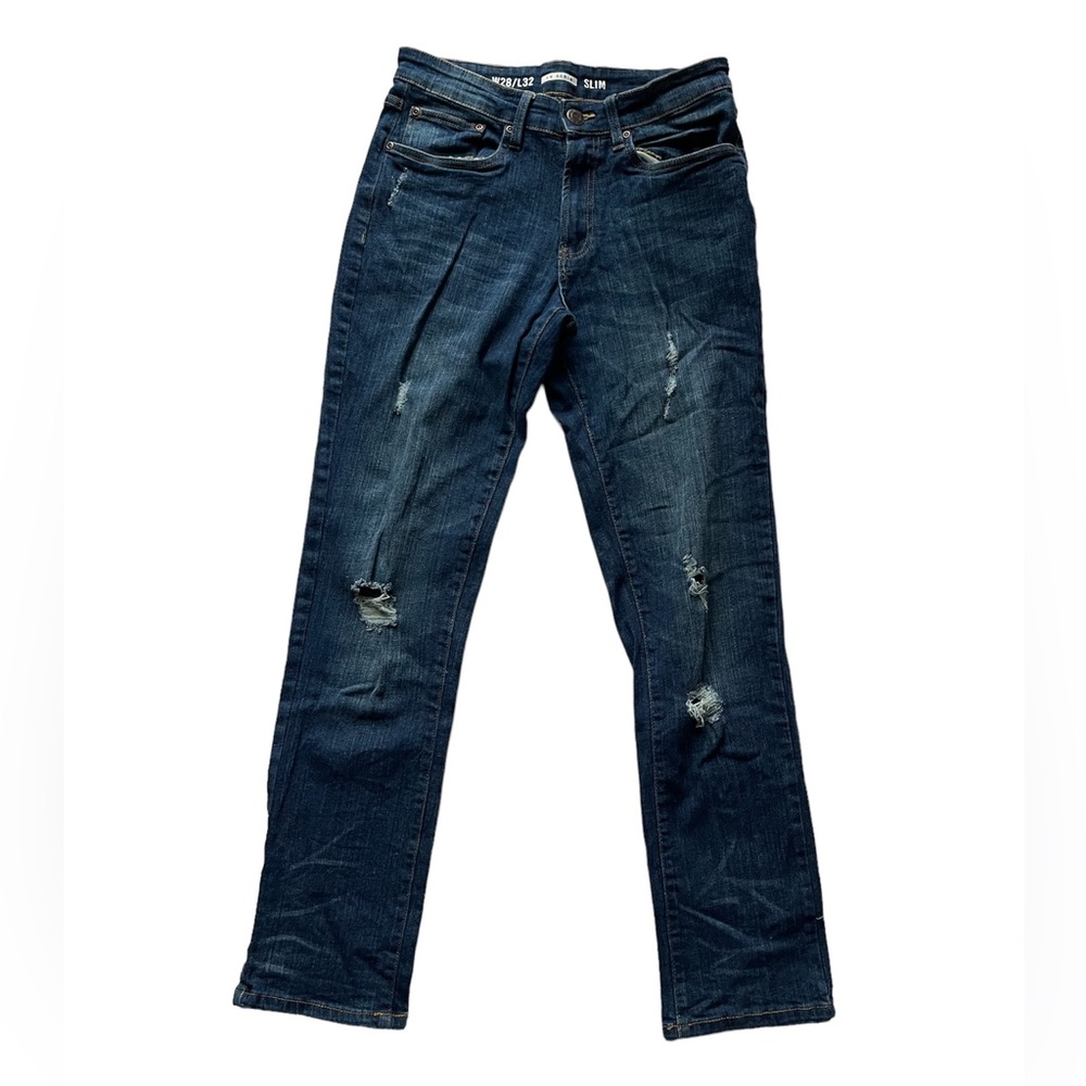 UH Denim Men’s Slim Jeans Dark Wash Distressed 28 x 32